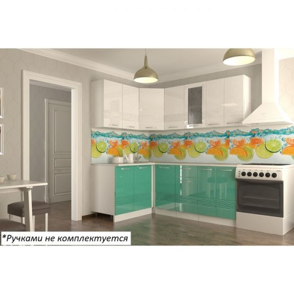 Кухонный гарнитур угловой Волна 10, 2000х1400 мм, Белый/Бирюза