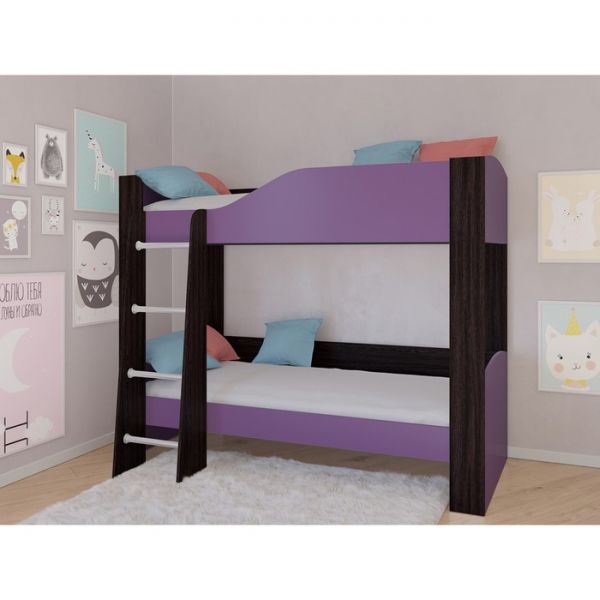 Детская двухъярусная кровать «Астра 2», без ящика, цвет венге / фиолетовый