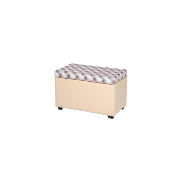 Пуф Принт 700х380х430 велюр светло-бежевый,светло-сереневый/экокожа бежевый