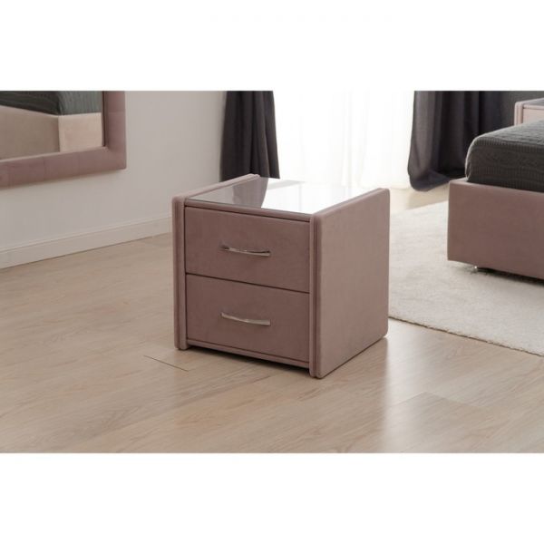 Тумба «Алеро», 2 ящика, прозрачное стекло, велюр velutto 11, цвет розовый