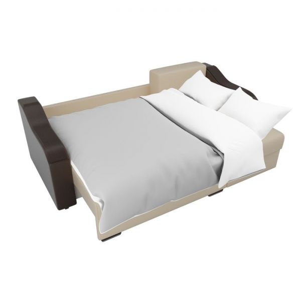 Угловой диван «Монако», механизм еврокнижка, экокожа, цвет бежевый / коричневый