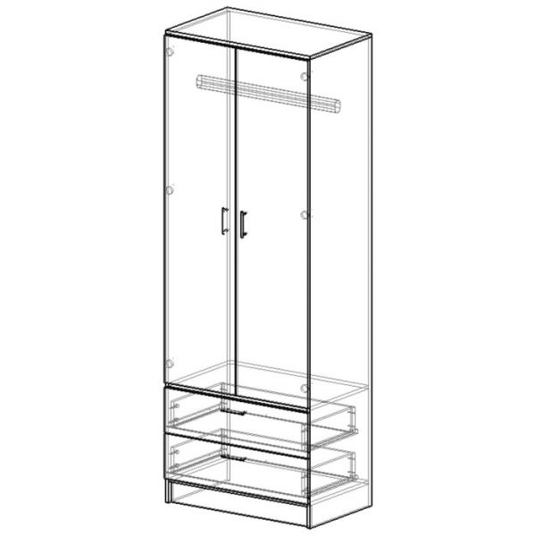 Шкаф платяной Дуэт 800х480х2200  дуб вотан/белый гладкий