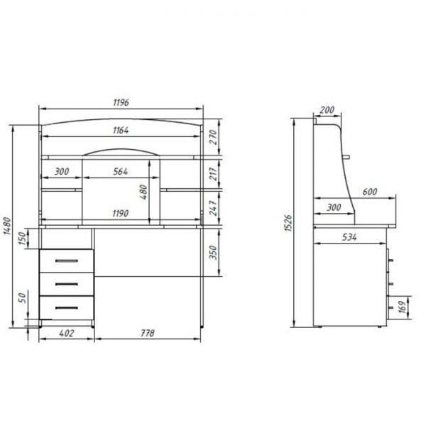 Стол компьютерный CD 1215, дуб сонома светлый, 1200х600х1525 мм