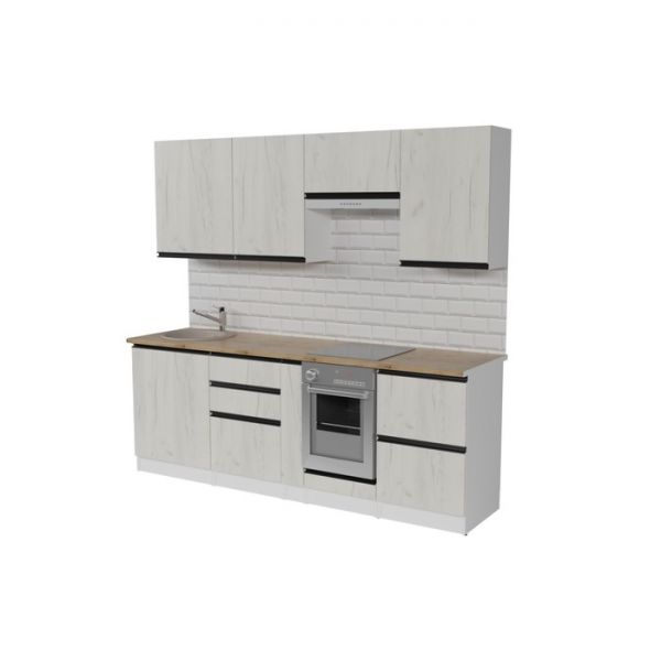 Кухонный гарнитур Амели компакт 2200х600х2170 Белый/Дуб бунратти/Дуб грей