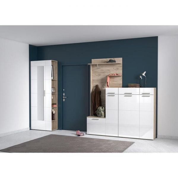 Стеллаж Лайн 10.141, 220х347х2100, Дуб серый Крафт/ Белый глянец