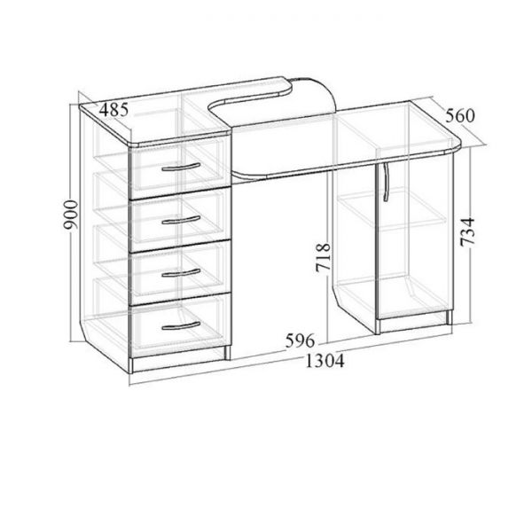 Стол туалетный «Венеция 1» с 4-мя ящиками, дверью и зеркало настенное, цвет дуб молочный