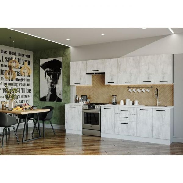 Кухонный гарнитур Пайн 3032х600 Белый/ Мрамор Марквина белый/Пайн