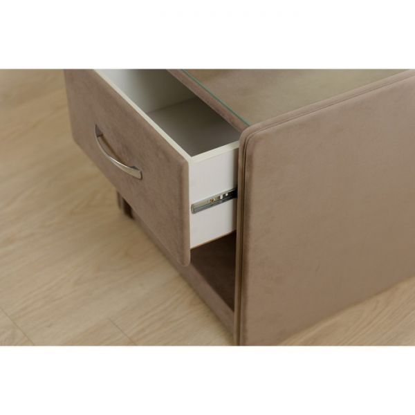 Тумба широкая «Алеро», 1 ящик, прозрачное стекло, велюр velutto 11, цвет розовый