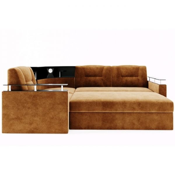 Угловой диван «София», угол левый, дельфин, подсветка, велюр, ЛДСП венге, цвет селфи 01