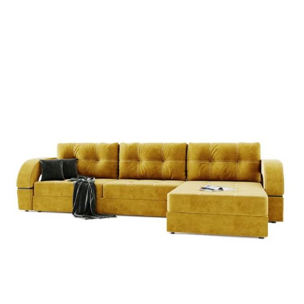 Угловой диван «Талисман 2», угол правый, пантограф, велюр, цвет селфи 01, подушки селфи 03