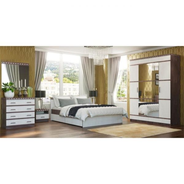 Шкаф 4-х дверный для одежды и белья «Ольга 13», зеркало, ясень анкор тёмный/анкор светлый