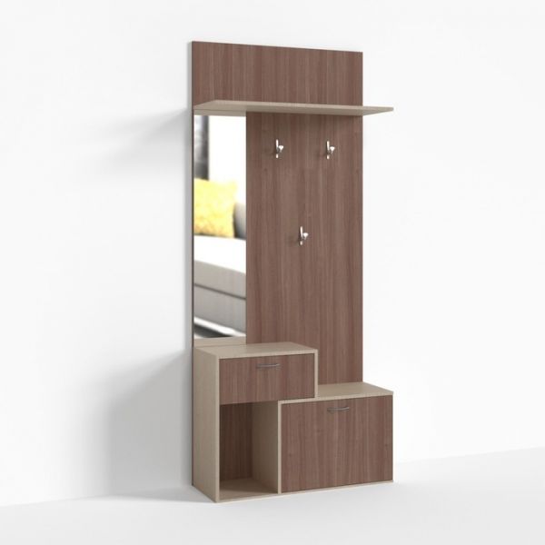 Тумба ПР-Т-1-6, 900х330х2100 мм, 1 ящик, зеркало слева, ясень шимо св, ясень шимо тем