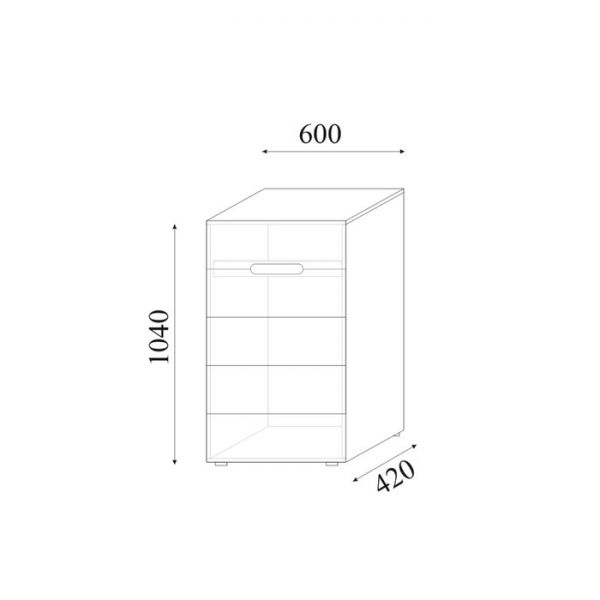 Комод с 5-ю ящиками Хлоя, 600х1040х420, Белый глянец МДФ, Белый ЛДСП