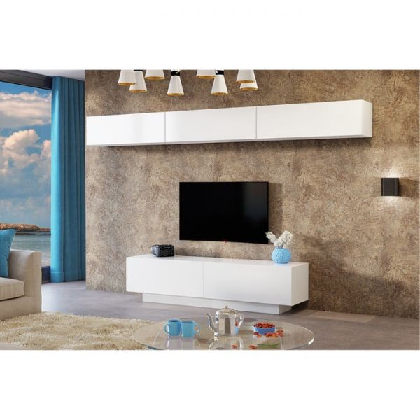 Гостиная Паола, Белый ЛДСП/Белое стекло