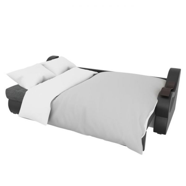 Угловой диван «Меркурий», еврокнижка, правый угол, серая рогожка/чёрная экокожа