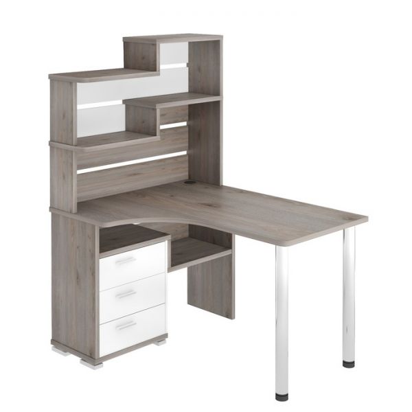 Стол СР-132, угол левый с надстройкой, 1300 ? 1010 ? 1640 мм, цвет белый жемчуг