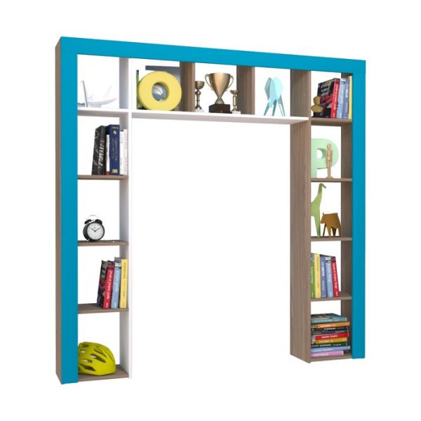 Стеллаж открытый  Юниор 1748х266х1753 Ясень шимо темный/Белая Аляска/Индиго