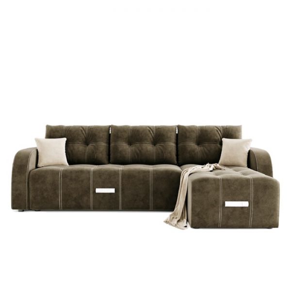 Угловой диван «Нью-Йорк», угол правый, пантограф, велюр, цвет селфи 01, подушки селфи 03