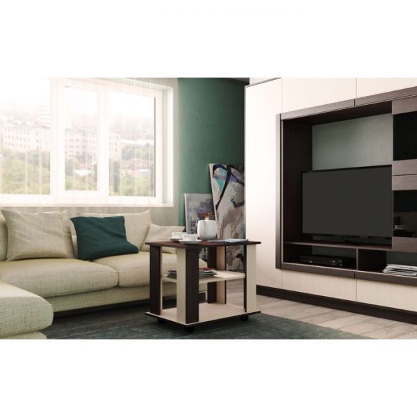 Стол журнальный с полкой СЖ-10 590х700х500 Дуб выбеленный/Венге