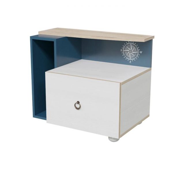 Тумба прикроватная Бриз 720х380х535  Дуб ривьера/Рамух белый/Синий Бриз
