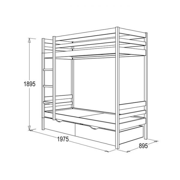 Двухъярусная кровать №1 из массива древесины, 800 ? 1900 мм, цвет белый