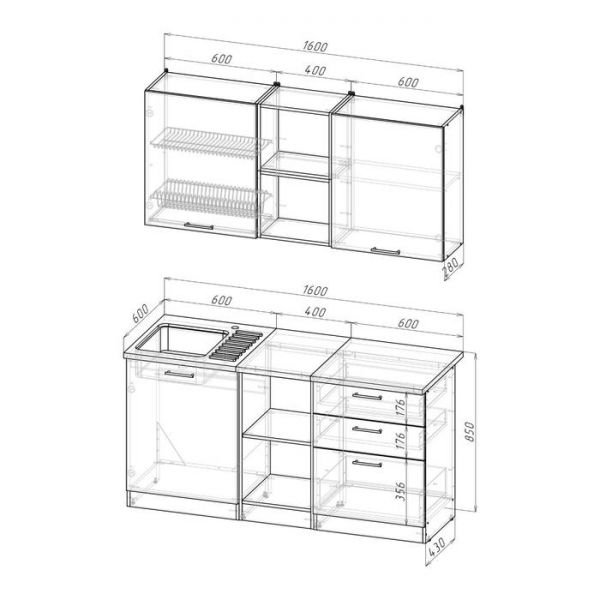 Кухонный гарнитур Томилла стандарт 5 1600 мм