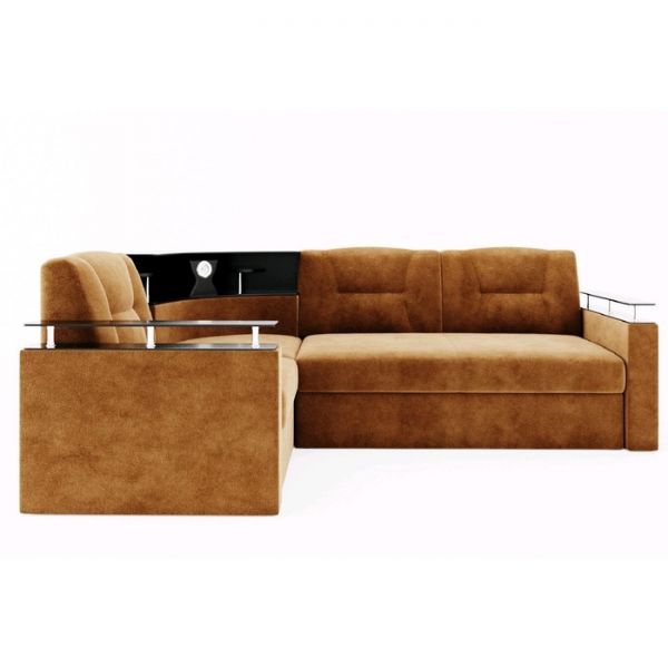 Угловой диван «София», угол левый, дельфин, подсветка, велюр, ЛДСП венге, цвет селфи 01