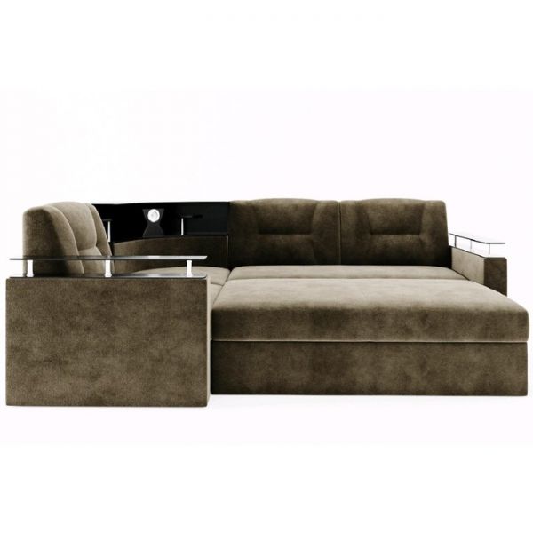 Угловой диван «София», угол левый, дельфин, подсветка, велюр, ЛДСП венге, цвет селфи 01