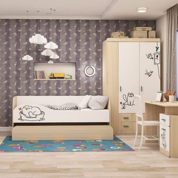 Кровать двухуровневая «Кот 900.1», цвет туя светлая / белый