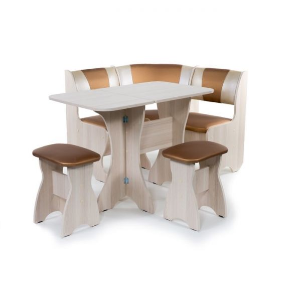 Кухонный уголок универсальный Тюльпан-мини 1000х1000х840 Ясень/Шоколад крем беж