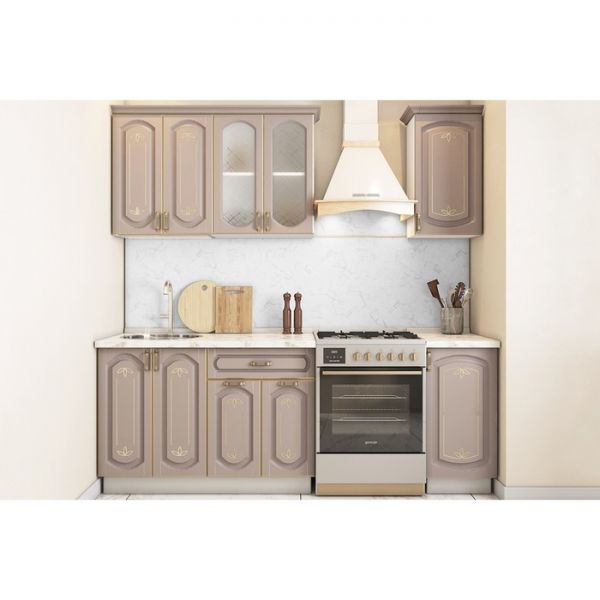 Кухонный гарнитур Бергамо 1600х600 белый/капучино патина платина