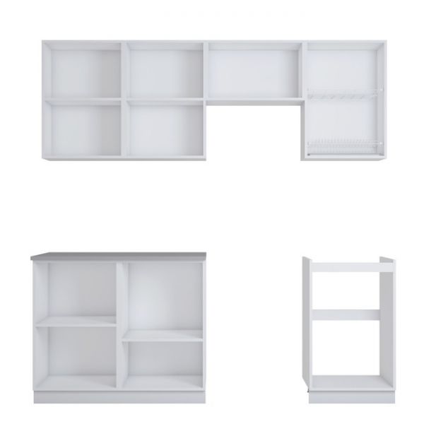 Кухонный гарнитур 2100 мм, цвет корпус белый / оранжевый / столешница сахара белая