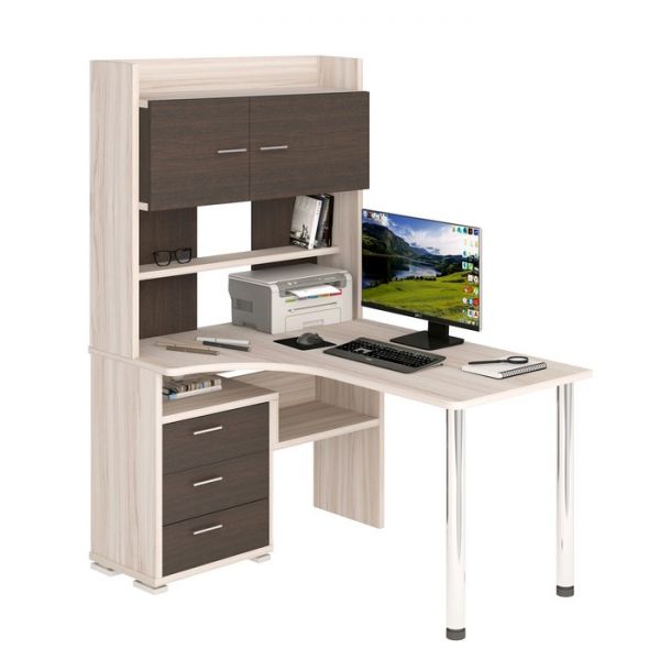 Стол компьютерный «СР 133» с надстройкой, 1010 ? 1300 ? 1750 мм, левый, карамель / венге