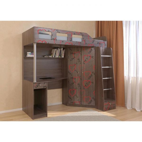 Детский комплекс «Астра 7», цвет дуб шамони, фотопечать «Сердечки»