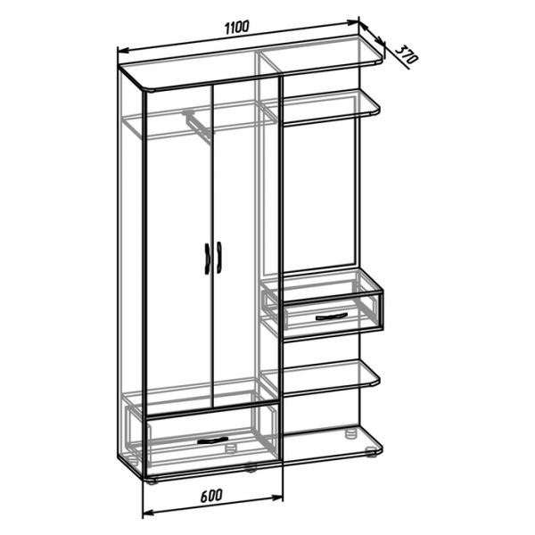 Прихожая 1100 ? 370 ? 2000, Дуб венге/Дуб молочный