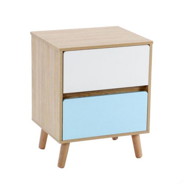 Прикроватная тумба "Скандза", бело-голубая, 2 ящика
