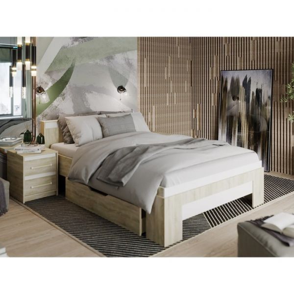 Кровать с ящиком и латами Эдем-1  1600х2000 Дуб сонома / Белый жемчуг