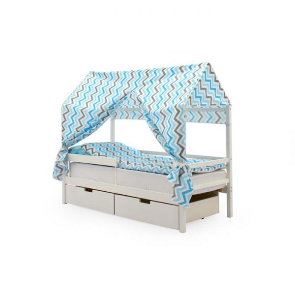 Крыша текстильная Бельмарко для кровати-домика Svogen зигзаги синий, голубой, графит