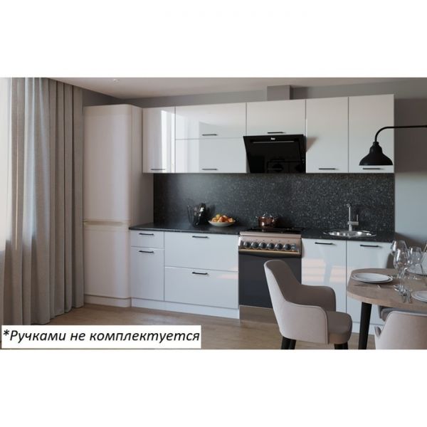 Кухонный гарнитур 14, 2600 мм х600 мм, Белый глянец/бриллиант черный
