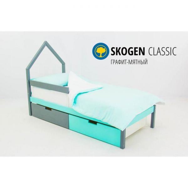 Детская кровать-домик мини "Svogen графит-мятный"