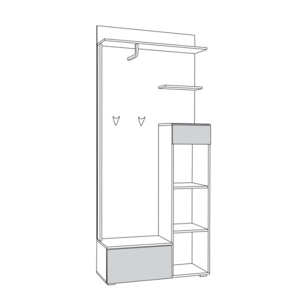Прихожая Лайн 10.16, 898х351х2100, Дуб серый/Белый глянец