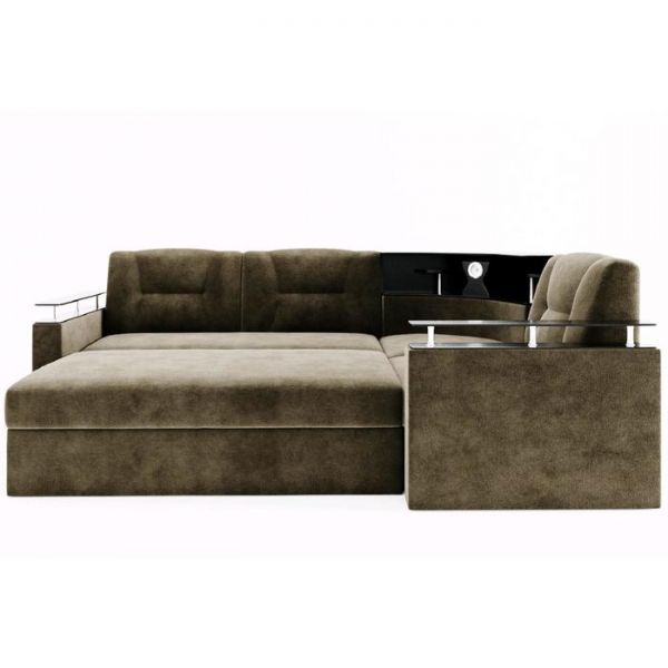 Угловой диван «София», угол правый, дельфин, подсветка, велюр, ЛДСП венге, цвет селфи 01