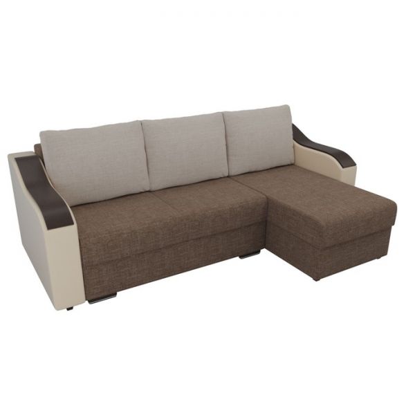 Угловой диван «Монако», механизм еврокнижка, рогожка, цвет бежевый / коричневый