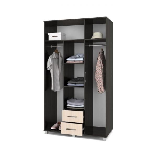 Шкаф Ева Е34 520х1200х2100 трёхстворчатый с зеркалом и ящиками Венге/дуб млечный