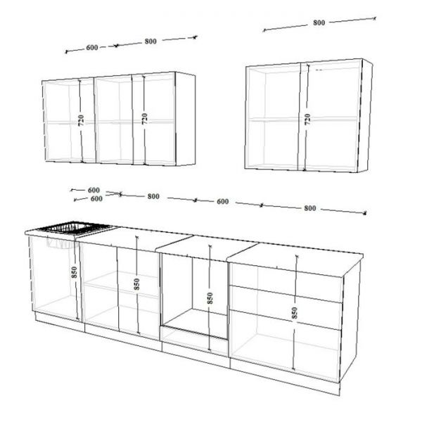 Кухонный гарнитур 17 ЛОФТ Серый/Рустик натур/Бетон темный/Дуб бунратти 2800х600
