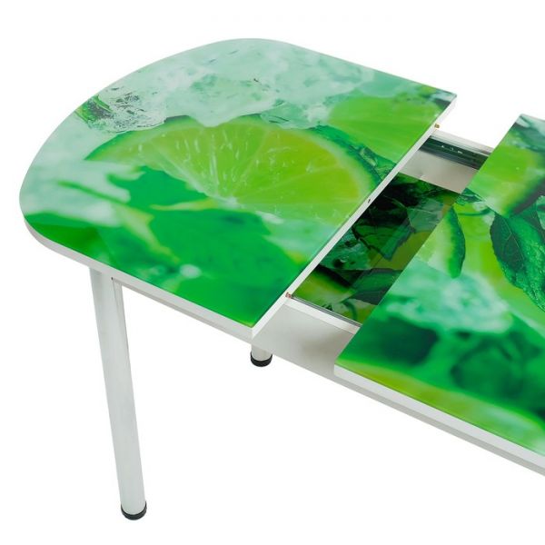 Стол раздвижной с фп Лайм 2 1100/1500х700х777 стол. Стекл./Пояс белый/прямые ноги