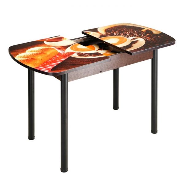 Стол раздвижной с ФП Кофе-3 1100/1500х700х777 стол. стекл/пояс Венге/прямые чёрные ноги