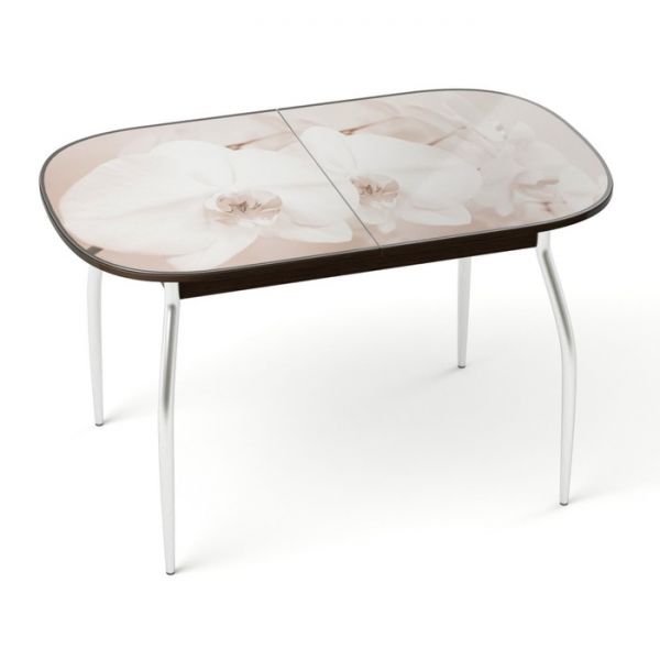 Обеденный стол «Голд», раздвижной, стекло, вставка бабочка, подстолье венге, ветка вишни