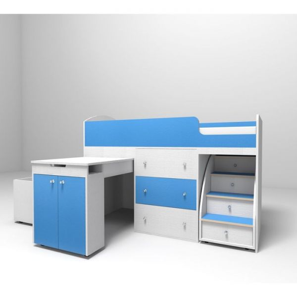 Кровать-чердак Ярофф Малыш 700x1600 Белое дерево голубой