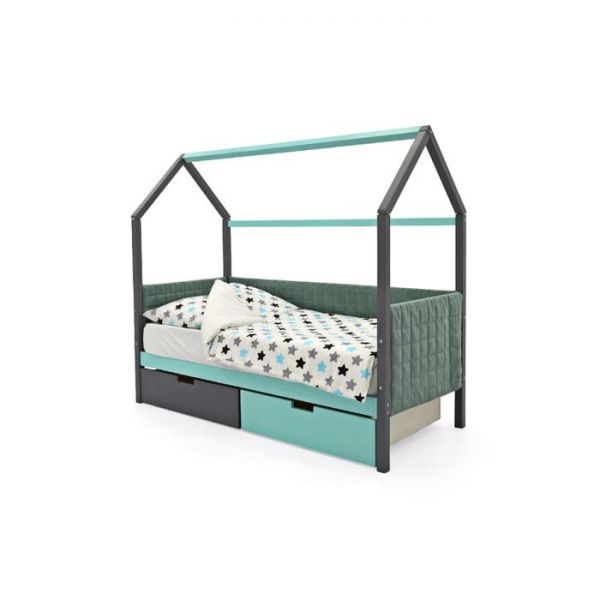 Детская кровать-домик мягкий Бельмарко  Svogen графит-мятный